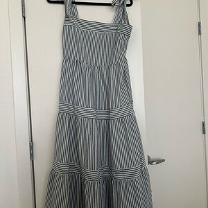 Mine White and Blue Tiered Maxi Sundress